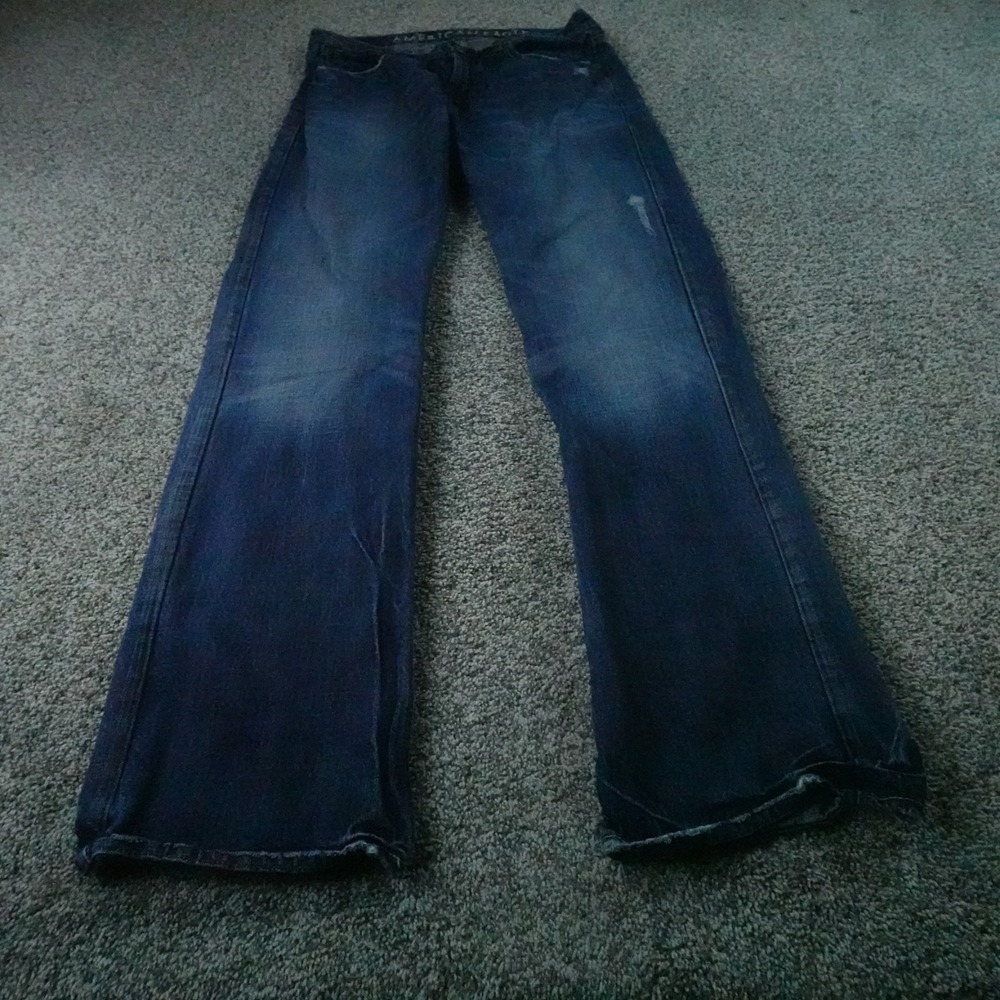 American Eagle Jeans Mens 32X34 Dark Blue Denim Pants Low Rise Boot Cut Western